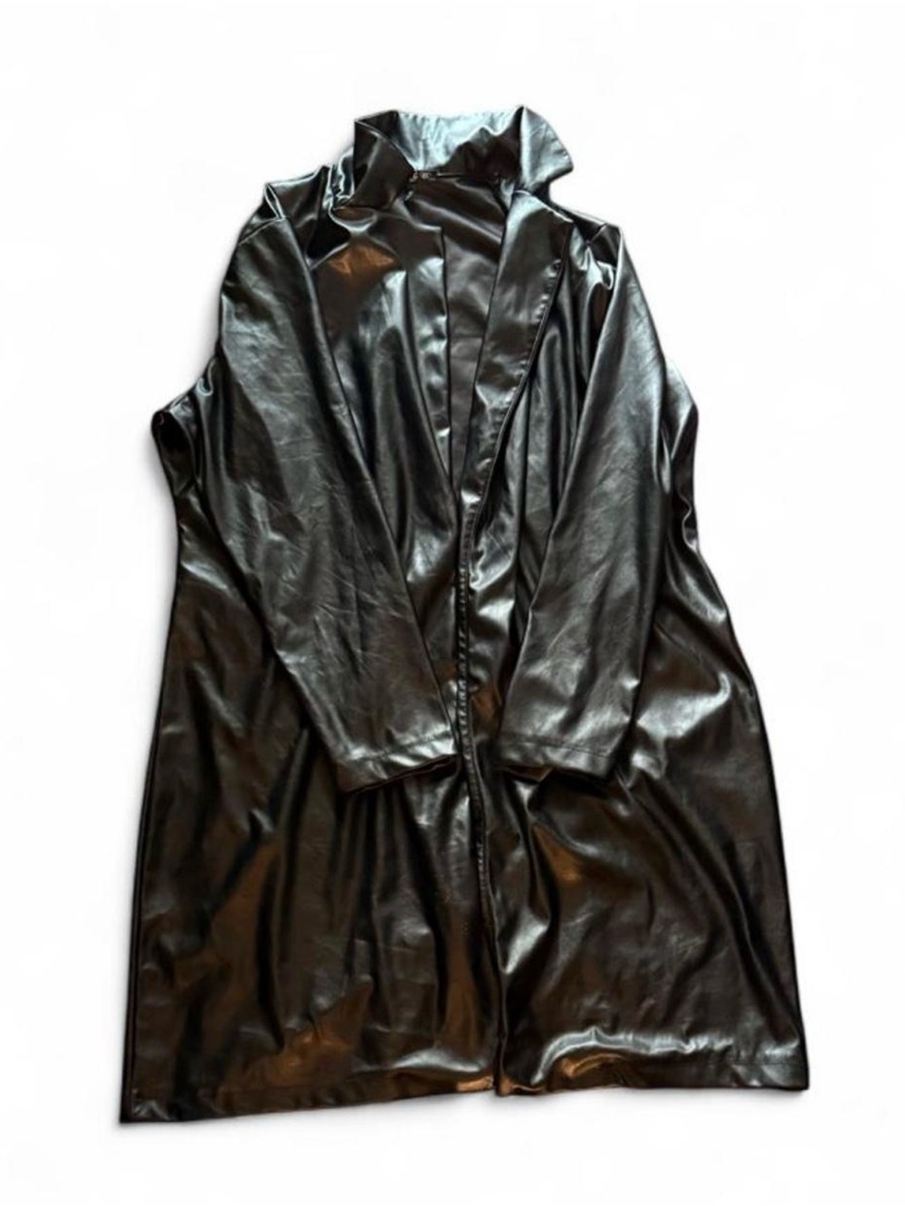 Women's Black Faux Leather Long Coat